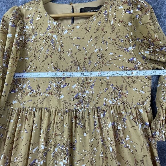 Code X Mode Dress Small Tan Purple Peasant Cottage Farm Tiered Gathered Priairie - Picture 5 of 7